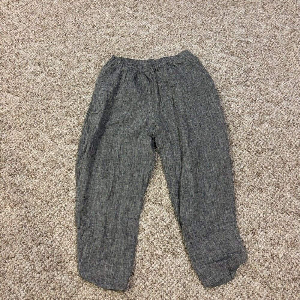 Lindraki Linen Pants Gray Elastic Waist Relaxed Fit One Size Artisan Made
